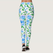 Aquarellblaue Blumen Leggings (Rückseite)