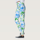 Aquarellblaue Blumen Leggings (Links)