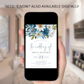 Aquarellblaue Blumen QR-Code-Hochzeit Einladung