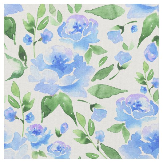 Aquarellblaue Blumen Stoff (Nahaufnahme)