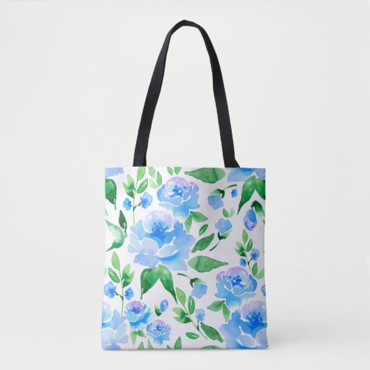 Aquarellblaue Blumen Tasche (Vorderseite)