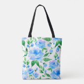Aquarellblaue Blumen Tasche (Rückseite)