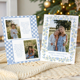 Aquarellblaue Blumengirlande Weihnachtsfoto Feiertagskarte