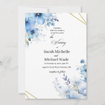Aquarellblaue Blumenhochzeits-Einladung