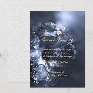 Aquarellblaue Blumenmonogramm-Hochzeitseinladung Einladung
