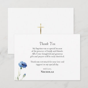 Aquarellblaue Blumenranke Orthodoxe Taufe Dankeskarte