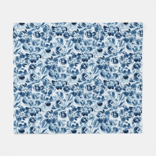 Aquarellblaue Blütendecke Fleecedecke (Vorderseite (Horizontal))