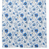 Aquarellblaue botanische Blumenmuster Duschvorhang (Vorderseite)