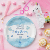 Aquarellblaue Cloud Pastellpinsel Baby Boy Dusche Pappteller (Party)