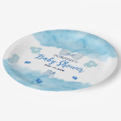 Aquarellblaue Cloud Pastellpinsel Baby Boy Dusche Pappteller (Schrägansicht)
