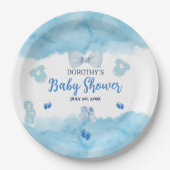 Aquarellblaue Cloud Pastellpinsel Baby Boy Dusche Pappteller (Vorderseite)