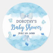 Aquarellblaue Cloud Pastellpinsel Baby Boy Dusche Runder Aufkleber (Vorderseite)