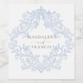 Aquarellblaue Crest-Hochzeit Weinetikett (Einzelnes Label)