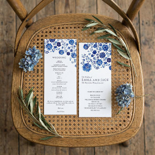 Aquarellblaue Florale Hochzeitszeremonieordnung Programm