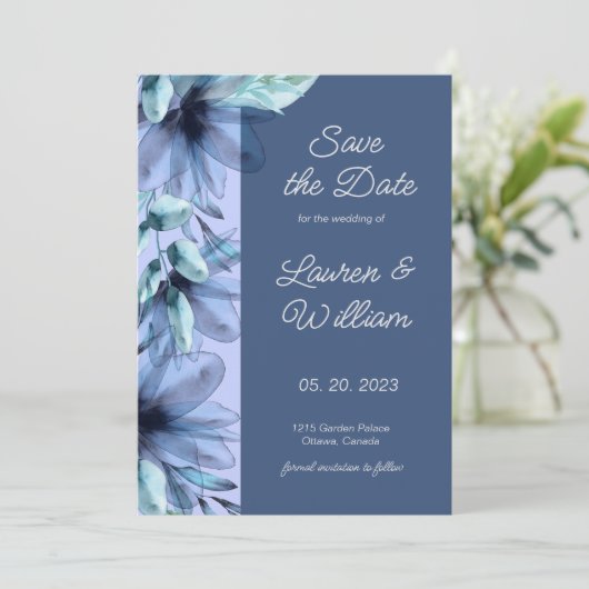 Aquarellblaue hellviolette Farbe Save the Date (Stehend Vorderseite)