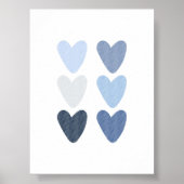 Aquarellblaue Herzen drucken Poster (Vorne)