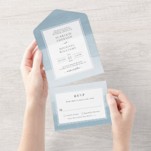 Aquarellblaue Hochzeit - Alles in einer Einladung