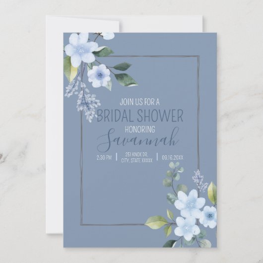 Aquarellblaue Hochzeitsduscheinladung (Vorderseite)