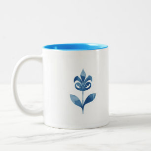 Aquarellblaue Keramik-Blumen-Tasse Zweifarbige Tasse