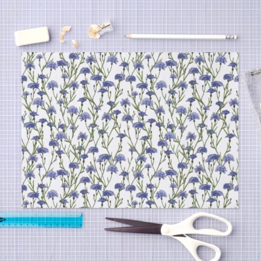 Aquarellblaue Kornblumen auf weißem Grund Seidenpapier (Handwerk)