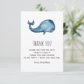 Aquarellblaue Marine niedlicher Wal. Kindergeburts Dankeskarte (Stehend Vorderseite)