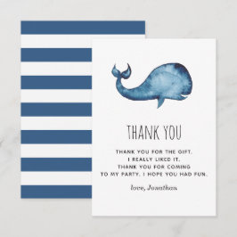 Aquarellblaue Marine niedlicher Wal. Kindergeburts Dankeskarte