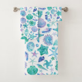 Aquarellblaue Muscheln und Sternenmuster Badhandtuch Set (Insitu)