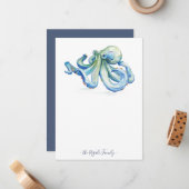 Aquarellblaue Octopus-Mitteilungskarten mit Umschl Mitteilungskarte (Vorderseite/Rückseite Beispiel)