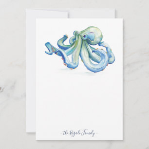Aquarellblaue Octopus-Mitteilungskarten mit Umschl Mitteilungskarte