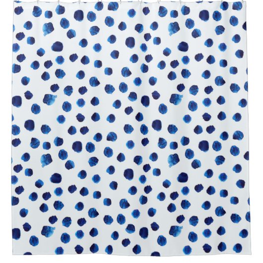 Aquarellblaue Polka-Punkte nahtloses Muster Duschvorhang (Vorderseite)