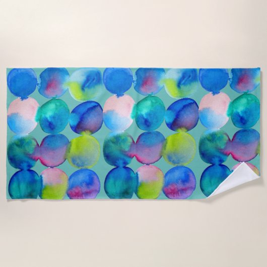 Aquarellblaue Regenbogenflecken Art Beach Style Strandtuch (Vorderseite)