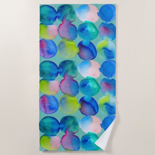 Aquarellblaue Regenbogenflecken Art Beach Style Strandtuch (Vorderseite)