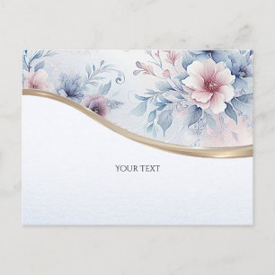 Aquarellblaue rosa florale Postkarte