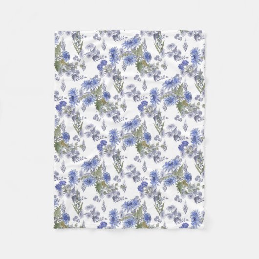 Aquarellblaue Rose Blume federn Weiß Fleecedecke (Vorderseite)
