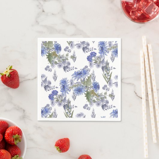 Aquarellblaue Rose Blume federn Weiß Serviette (Beispiel)
