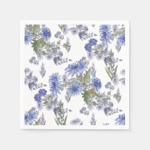 Aquarellblaue Rose Blume federn Weiß Serviette