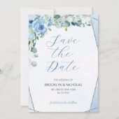 Aquarellblaue Rose Save the Date (Vorderseite)