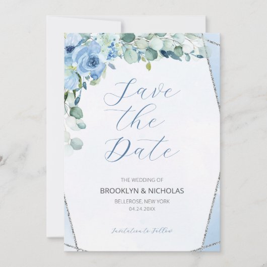 Aquarellblaue Rose Save the Date (Vorderseite)