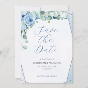 Aquarellblaue Rose Save the Date