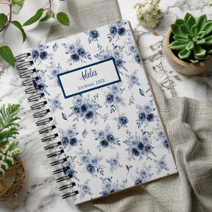 Aquarellblaue Rosen Personalisiertes Journal Notiz Notizblock