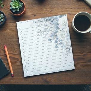 Aquarellblaue Rosen To-Do-Liste Hübsche Florale Notizblock