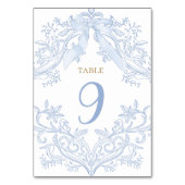 Aquarellblaue Schleife elegante Tischnummer (Rückseite)