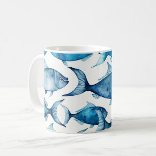 Aquarellblaue Seefischmuster Nautische Tiere Kaffeetasse