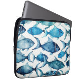Aquarellblaue Seefischmuster Nautische Tiere Laptopschutzhülle (Vorne Rechts)
