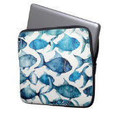 Aquarellblaue Seefischmuster Nautische Tiere Laptopschutzhülle (Vorderseite Links)