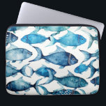 Aquarellblaue Seefischmuster Nautische Tiere Laptopschutzhülle<br><div class="desc">Aquarellblaue Meeresfischmuster. Nautische Tierschmuck Laptop-Ärmel.</div>