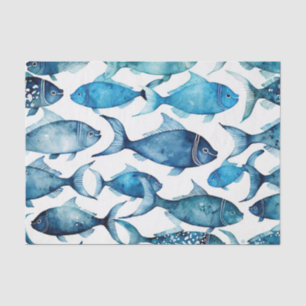Aquarellblaue Seefischmuster Nautische Tiere Seidenpapier