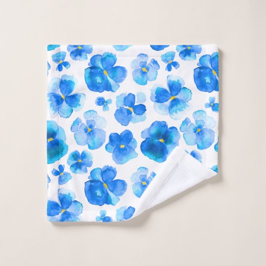 Aquarellblaue Stiefmütterchen Bratücher Badhandtuch Set (Waschlappen)
