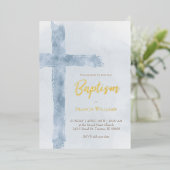 Aquarellblaue Taufe Folieneinladung (Stehend vorne)