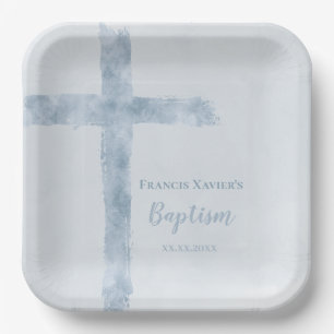 Aquarellblaue Taufe Pappteller